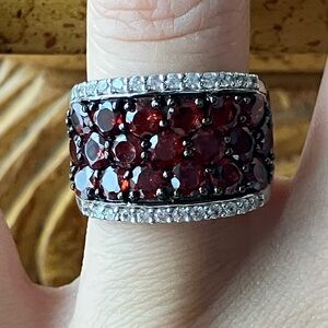 Natural Red Garnet Sterling Silver Ring Size 6